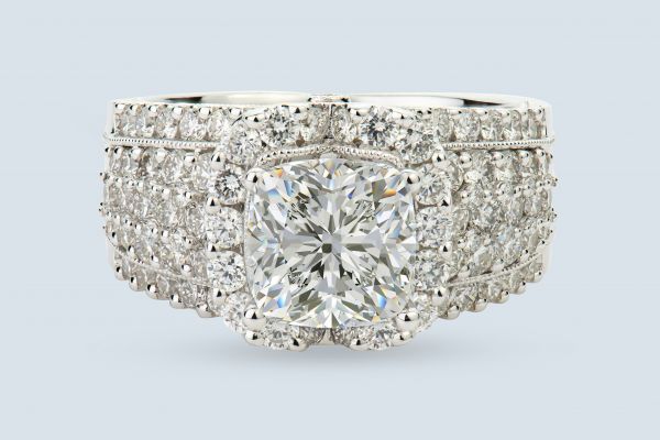 18kt White Gold Cushion Halo Engagement Ring (Recently Sold)